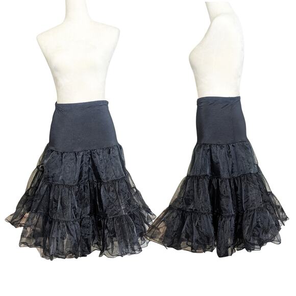 Black Crinoline Vintage Inspired Rockabilly Ruffle Tulle Tu Tu Skirt Women's M - Picture 1 of 7